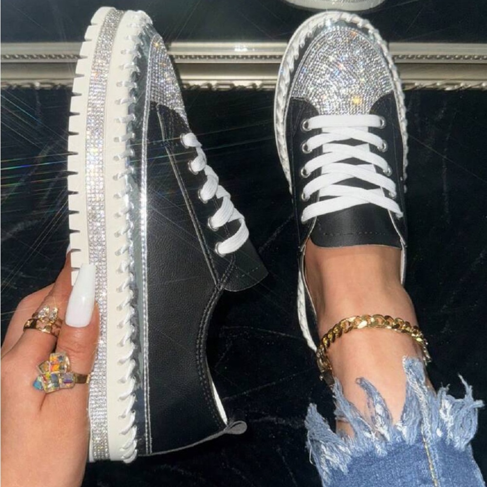 Rebellious Rose Black and Silver Sneakers